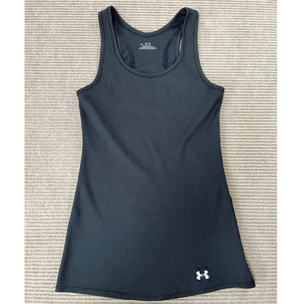 Under Armour Womens Black Ribbed Racerback Tank Top Mesh Back Size Small